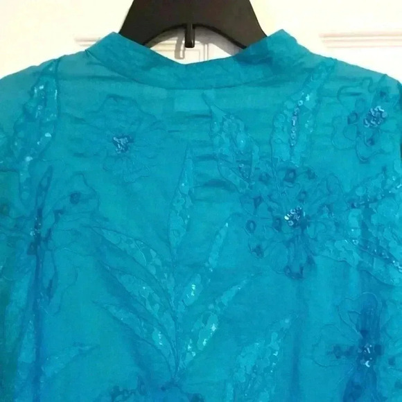 Chico's Rhythm Teal Array of Paris Lace Embellished , Floral Embroidered Jacket - Picture 4 of 5